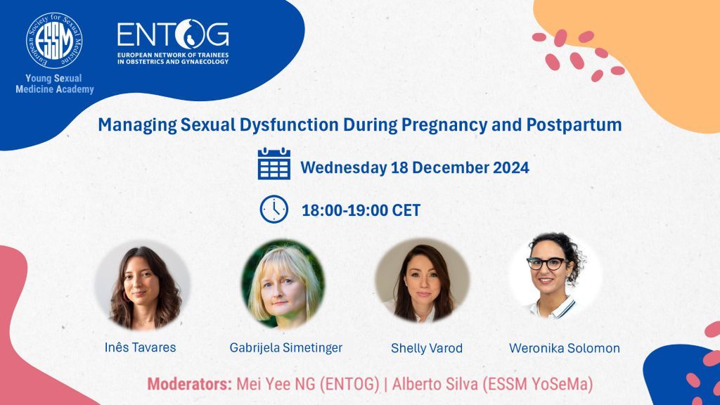 📢 #ESSM Webinar: Managing Sexual Dysfunction During Pregnancy and Postpartum

🗓️ Date: Dec 18, 2024 | ⏰ Time: 18:00–19:00 CET
💻 Register now: buff.ly/4gs5rlM

#Webinar #SexualHealth #HealthcareEducation