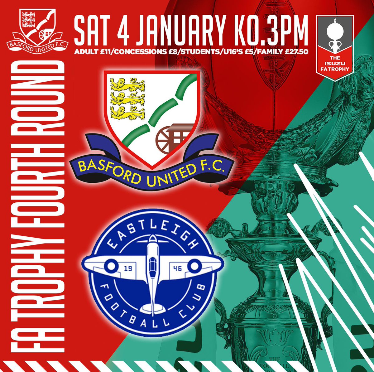 Basfordutdfc's tweet photo. 🎟️ 𝗧𝗜𝗖𝗞𝗘𝗧 𝗜𝗡𝗙𝗢𝗥𝗠𝗔𝗧𝗜𝗢𝗡 - Eastleigh FC (H) 

Tickets for our FA Trophy Fourth Round tie against @EastleighFC are now available to purchase online. 

Click below to read more👇

🔗 https://t.co/8i935Uib5Q

#UTA || #COYA || #FATrophy https://t.co/Hqr1Ga4bzY