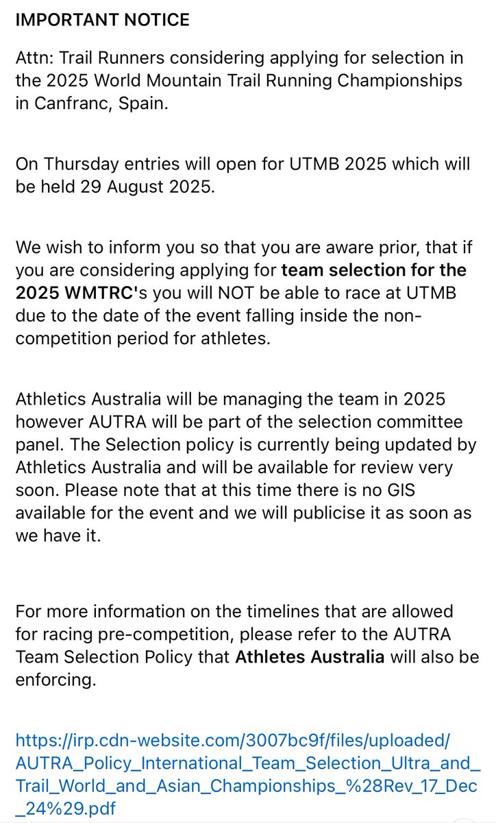 mel5mac's tweet image. Well Australia is going to suck at the World Mountain Running Champs in Spain. Not only are the athletes expected to self fund the whole thing (including uniforms) but they also aren’t allowed to race UTMB. So…. 🤦🏻‍♀️