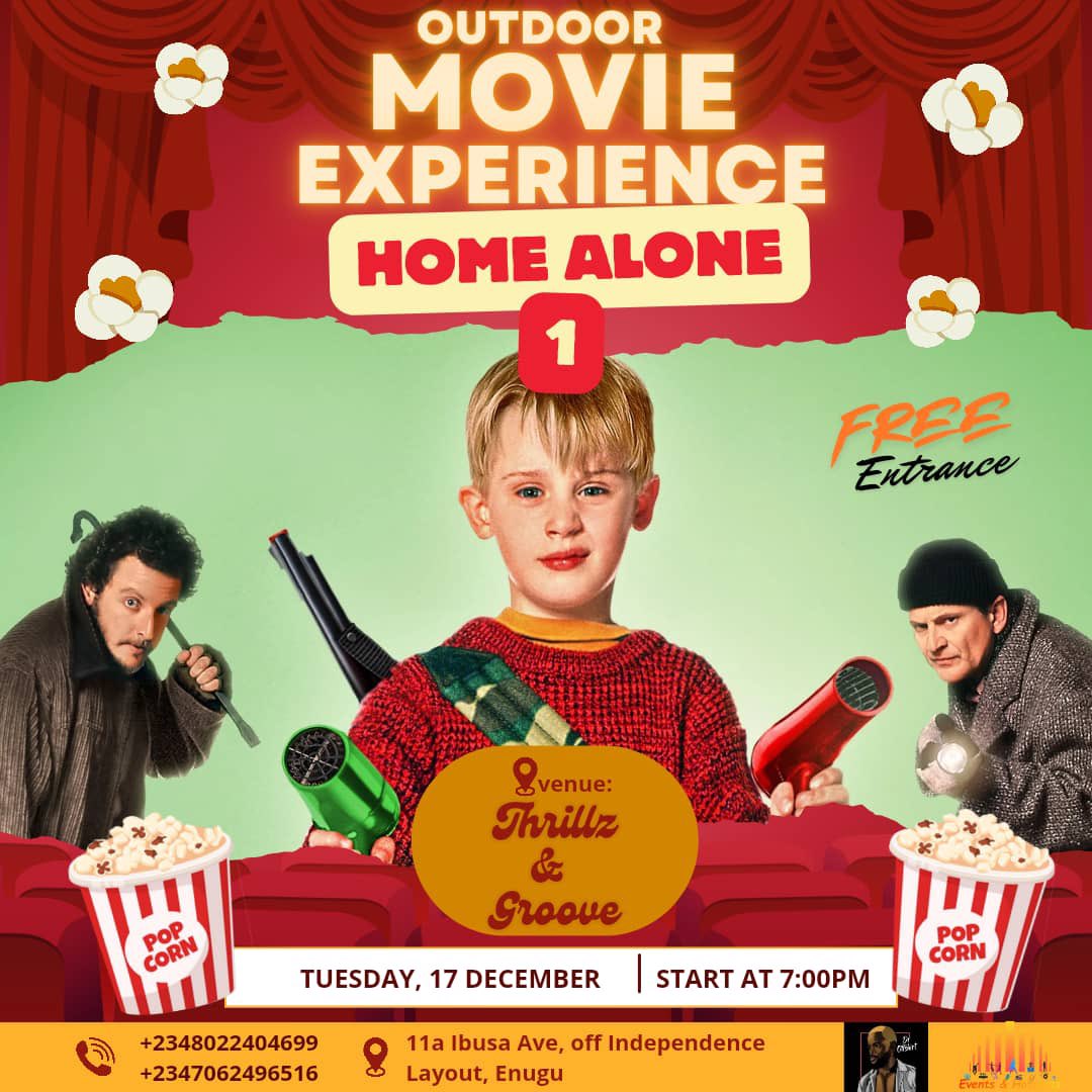 Pacifier_en's tweet photo. Home Alone 1 showing today

Venue: Thrillz and Groove (Just beside Aaron’s Suites)

Details on flier https://t.co/TlrIaRkp5x
