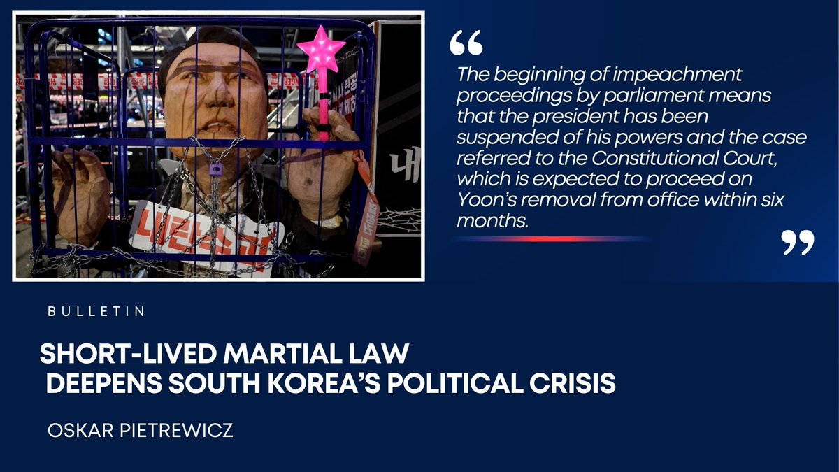 PISM (@pism_poland) on Twitter photo President Yoon Suk-yeol’s declaration of martial law has triggered the most serious crisis in the democratic history of the Republic of Korea. <a href="/OskarPietrewicz/">Oskar Pietrewicz</a> writes about martial law, the impeachment of the president and the political crisis in South Korea. President Yoon Suk-yeol’s declaration of martial law has triggered the most serious crisis in the democratic history of the Republic of Korea. <a href="/OskarPietrewicz/">Oskar Pietrewicz</a> writes about martial law, the impeachment of the president and the political crisis in South Korea.