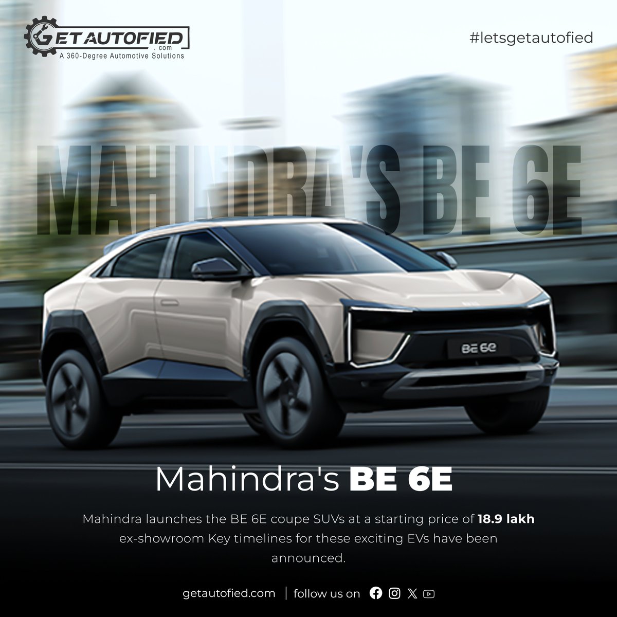 getautofied's tweet photo. Experience the future of driving with Mahindra's BE 6E Coupe SUVs! Starting at ₹18.9 lakh, these EVs combine stunning design with electrifying performance.

#Mahindra #MahindraBE6E #ElectricVehicles #SUVLaunch #FutureOfDriving #automobile #getautofied #letsgetautofied https://t.co/OkbxA326gs
