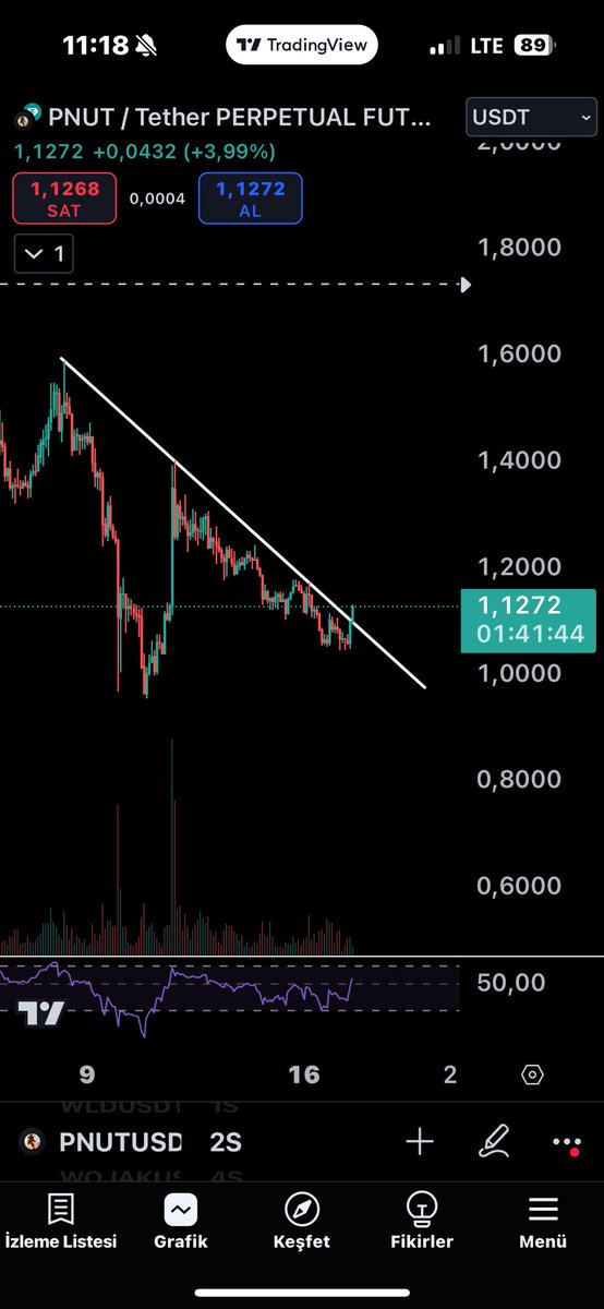 $PNUT alarm caldi. Dominance dusuyor memelere ufaktan para girisi var gibi. 
Ufak! Bi long actim kisa vade scalp. Basarisiz olursa manuel stop ederim biraz asagilardan.