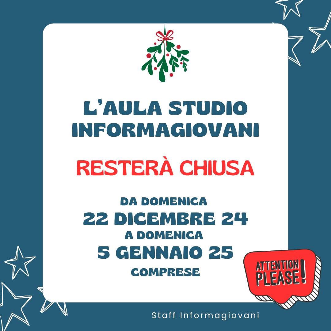 🎄 Chiusura per le festività natalizie 🎄

L'Informagiovani tornerà operativo da martedì 7 gennaio 2025, con i consueti orari.

Tanti auguri di buone feste! 🎅✨