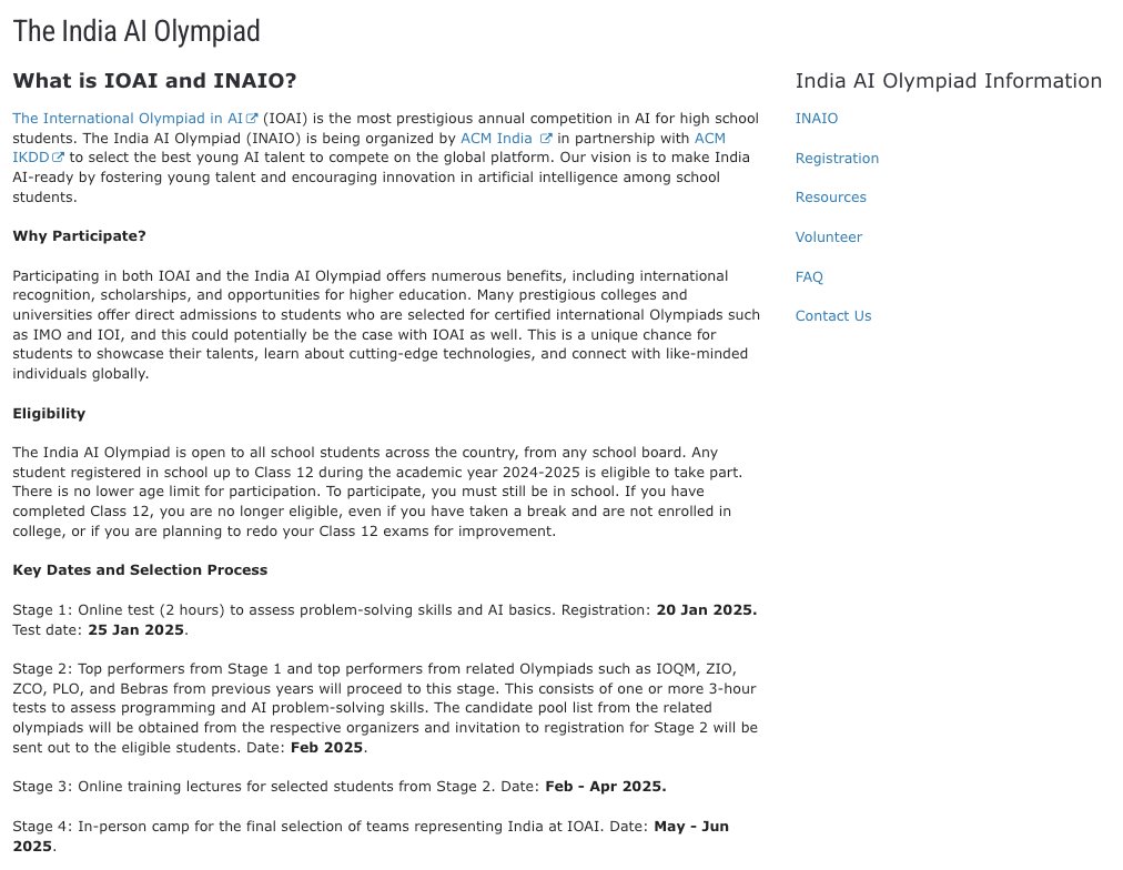 🚀 Applications Open! 🎉 Stage 1 registrations of India AI Olympiad (INAIO), live now! india.acm.org/education/inaio Looking forward to seeing some amazing participation. Thanks 🙏🏽🙏🏽 for spreading the word! #AIOlympiad #INAIO #ACMIndia #IKDD #VPGiri