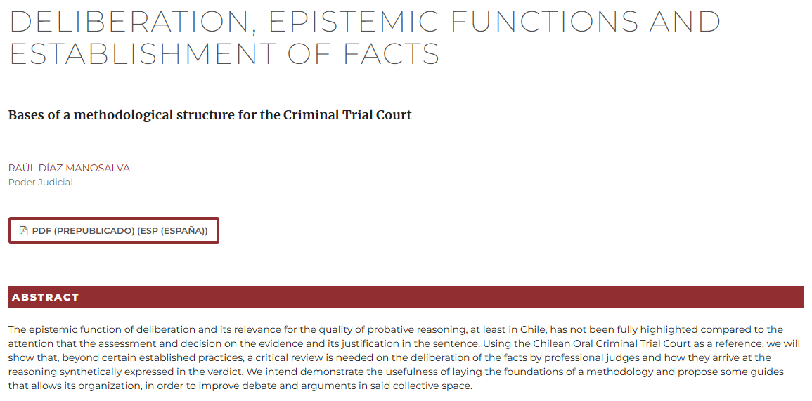 QuaestioF's tweet photo. New article!  

"Deliberation, epistemic functions and establishment of facts: Bases of a methodological structure for the Criminal Trial Court" by Raúl Díaz Manosalva (@rdmanosalva)

➡️https://t.co/YZ0snX2kzQ https://t.co/Sn2Au6LFZC
