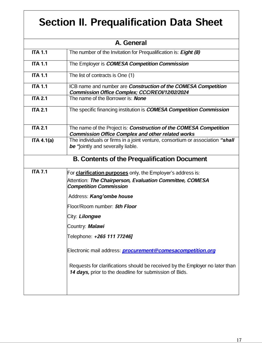 CCC_COMESA's tweet image. #CCC has advertised through #openinternationaltender a #prequalification of construction firms for the #construction of the CCC office complex in Lilongwe, Malawi. Deadline: 21 January 2025 (11:00 Hours, Malawi Time).For more details; comesacompetition.org/opportunity/pr…

#COMESA