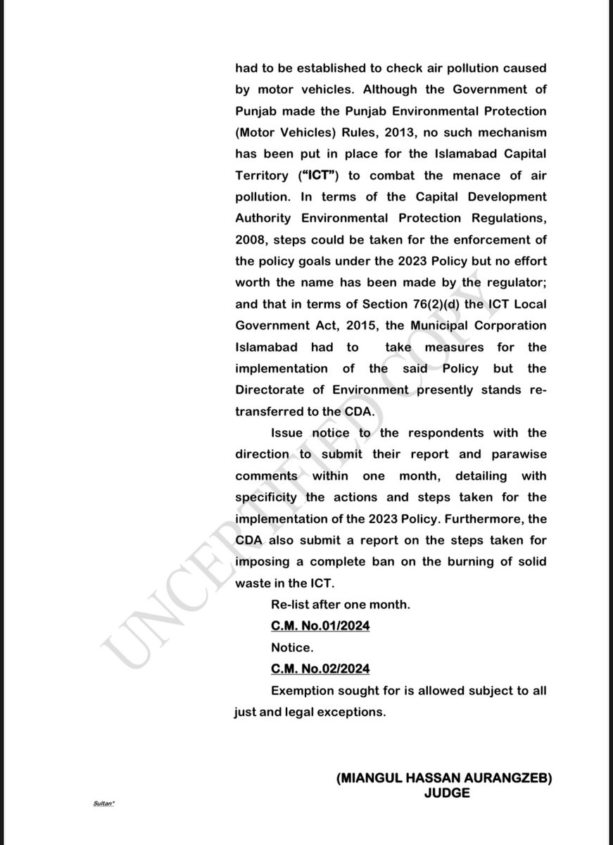 Our writ petition, 3893/2024, filed in public interest at IHC, has been admitted &amp; notices have been issued to all respondents. 

Our case challenges gov’s failure to mitigate air pollution crisis at its source which has robbed millions of their right to breathe.

1/5