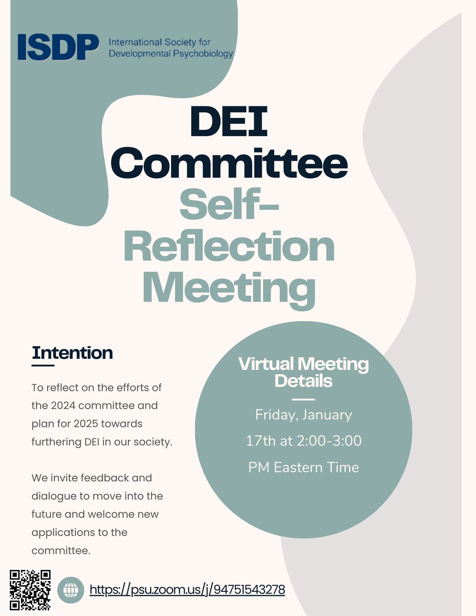 ISDP 🦋 @isdp.org.bsky.social (@devpsybio) on Twitter photo The ISDP DEI Committee <a href="/ScientificRuvvy/">Lana Ruvolo, PhD</a> invites all members of the ISDP to join us for a self-reflection meeting on Friday, January 17th from 2:00PM-3:00PM Eastern Time isdp.org/2024/12/17/the… via <a href="/devpsybio/">ISDP 🦋 @isdp.org.bsky.social</a> The ISDP DEI Committee <a href="/ScientificRuvvy/">Lana Ruvolo, PhD</a> invites all members of the ISDP to join us for a self-reflection meeting on Friday, January 17th from 2:00PM-3:00PM Eastern Time isdp.org/2024/12/17/the… via <a href="/devpsybio/">ISDP 🦋 @isdp.org.bsky.social</a>