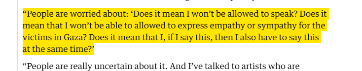 it's 2024, and educated, civilised artists are "worried about" expressing "empathy and sympathy" for adults and children being killed and wounded in their thousands every week.