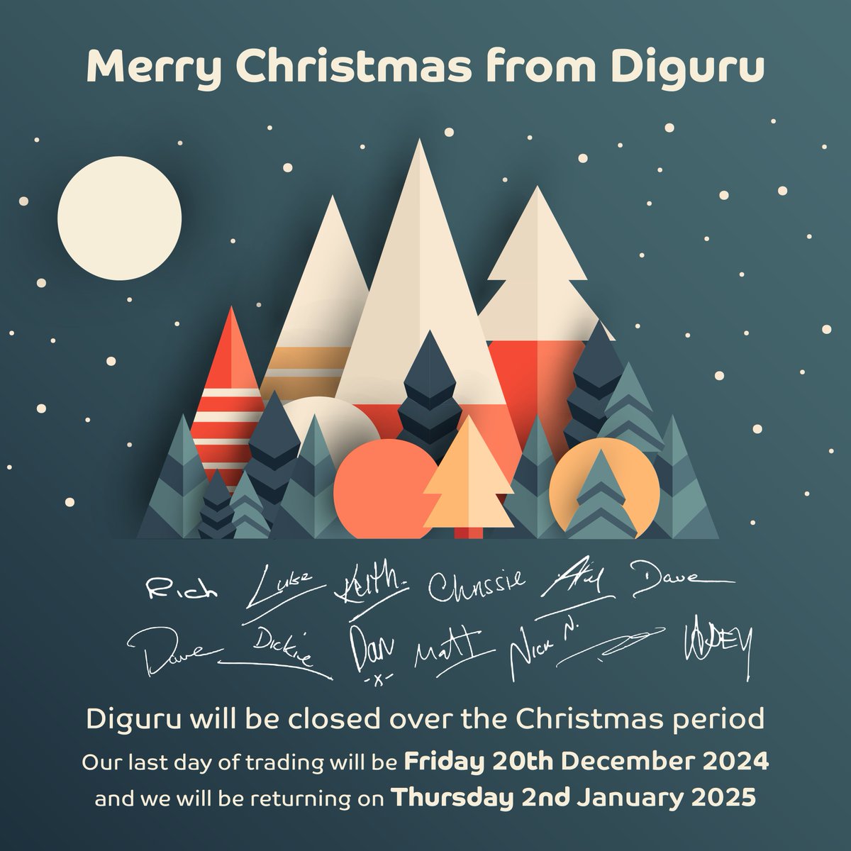 Diguru's tweet photo. 🎄 Merry Christmas from Diguru 🎅🏻
We will be closed over the Christmas period. Our last day of trading will be Friday 20th December 2024 and we will be returning on Thursday 2nd January 2025. https://t.co/qJWJc1Eszc