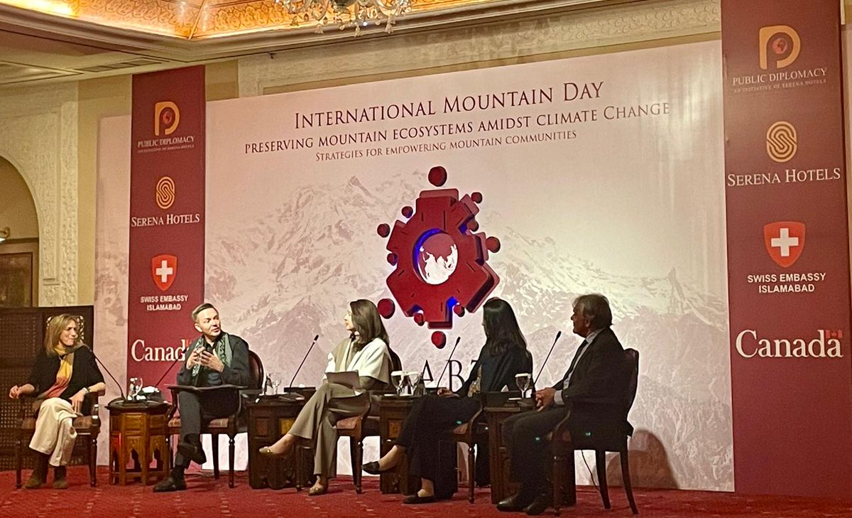 This #InternationalMountainDay🏔️, we joined <a href="/SerenaHotelsPK/">Serena Hotels Asia</a> &amp; <a href="/SwissAmbPak/">Embassy of Switzerland in Pakistan</a> for a #StrategicDialogue on "Preserving Mountain Ecosystems Amidst Climate Change" to celebrate the shared mountain heritage 🇨🇦🇵🇰🇨🇭&amp; highlight the impacts of #ClimateChange on mountain communities.