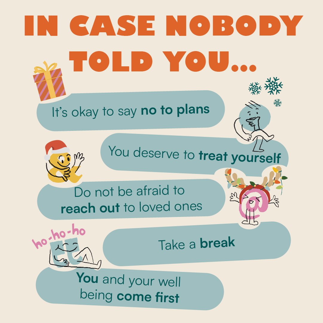 We all know, the holiday season can get a bit overwhelming, and that's okay! 💙✨

This is your official reminder: do not feel guilty for saying no, taking time for yourself, and prioritising your well-being.

You come first this Christmas! 🌟🎄