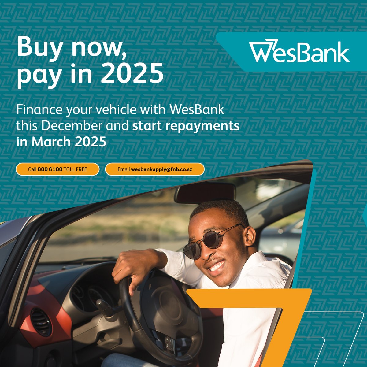 FNBEswatini's tweet photo. It's not too late to tick off your dream car from your bucket list this year. Make that 2024 vision board a reality and hit the road into 2025 with the perfect ride. #ReadySetDrive #WesBank https://t.co/38bQXH9ps8