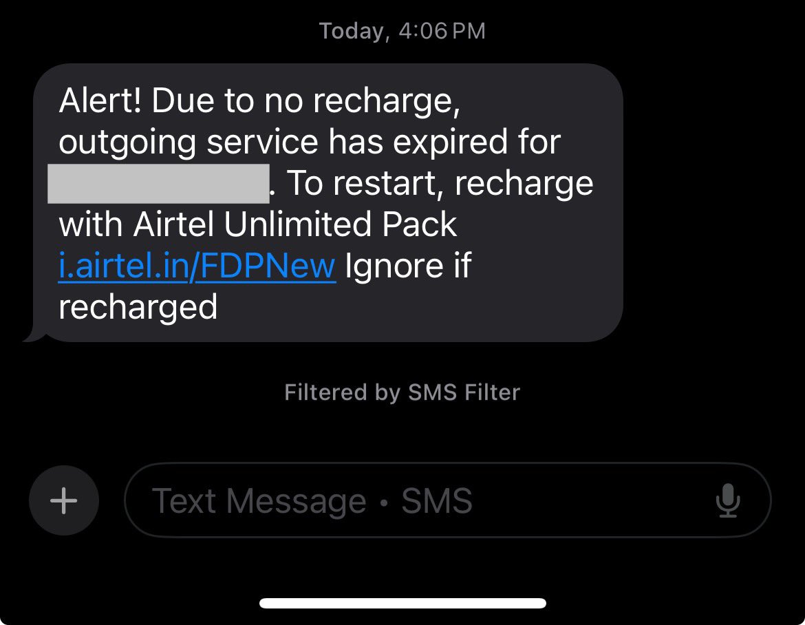sonumashetty7's tweet image. Even after recharging, @airtelindia still sends these ‘outgoing service expired’ messages. Their system needs a serious refresh! Why send unnecessary panic notifications? 🙄 #Airtel #SMSSpam #RechargeIssues