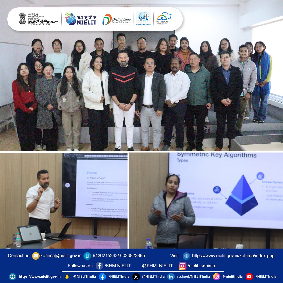 NIELIT Kohima hosted a mentoring session on Cyber Law for M.Tech (Cyber Forensics &amp; Info Sec) students with industry experts Kamaljeet Kaur Muni &amp; Paathik Muni. 
<a href="/NIELITIndia/">NIELIT</a> <a href="/GoI_MeitY/">Ministry of Electronics & IT</a> <a href="/pathikmuni/">Pathik Muni</a> <a href="/CSKKM/">Kamaljeet Kaur</a> <a href="/mmmtripathi/">Madan Mohan Tripathi, DG NIELIT</a> <a href="/Lanu08/">Lanuwabang</a>