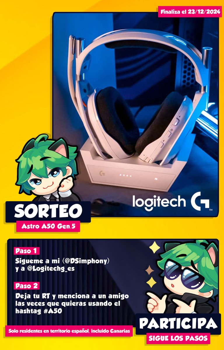 🎄3º y ultimo #SORTEO NAVIDEÑO🎄

🎁Gana unos ASTRO A50 GEN.5 de Logitech
(son una pasada, tenéis un short en mis redes)

✅- Sígueme a mi y a <a href="/LogitechG_ES/">Logitech G España</a> 
🔄- Dale RT
🥰- Menciona a un amigo las veces que quieras usando el hashtag #A50

Mas info en la imagen: