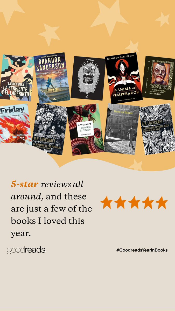 Aquí el 20% restante de #GoodreadsYearInBooks, la última reseña (últimamente apenas hago), el libro más largo que leí en 2024 y las lecturas de 5 estrellas 🌟📕

En breve comparto mi TOP 10 de lecturas (que mandé el listado a El Periódico y lo publicarán en Navidades)🎄📰📖