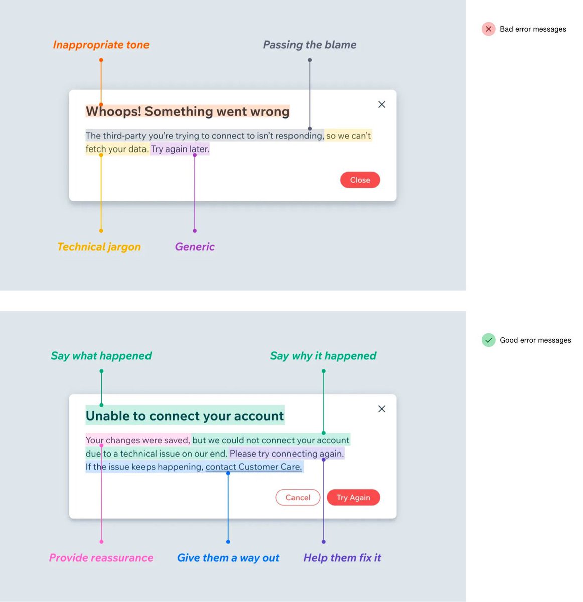 UiSavior's tweet photo. UX Tip: Design error messages to help users recover, not to blame or confuse them. https://t.co/B0Md6tYRx1