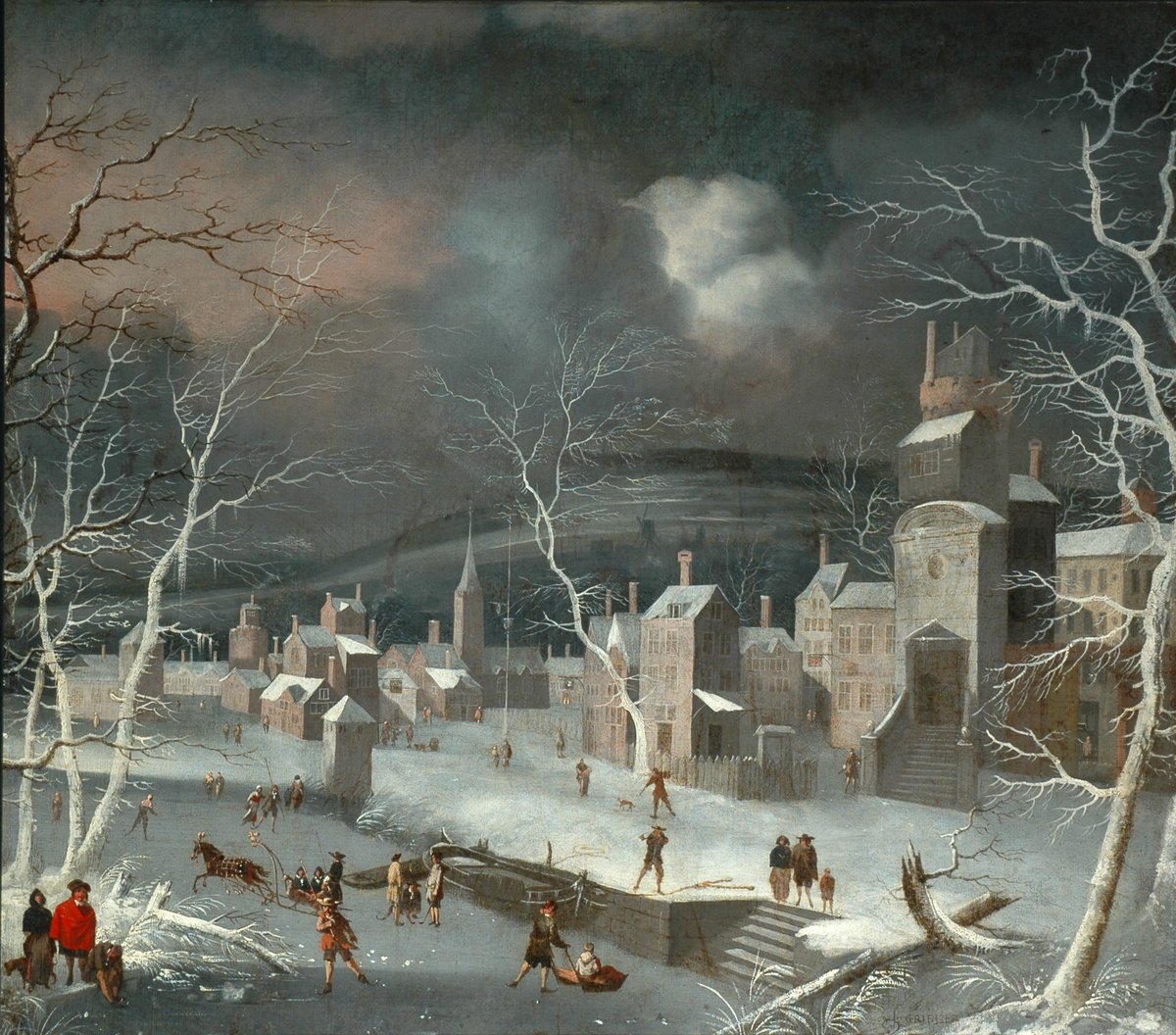 It's a little chilly today but it's definitely not cold enough to skate on a frozen canal.

However as it's nearly Christmas it's definitely time to wear a snazzy red cape!  

'Dutch snow scene with skaters' by Jan Griffier the Elder, c.1695.