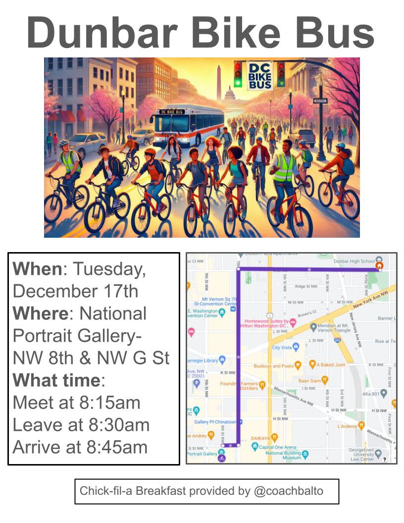 Come out and support our first bike bus this to Dunbar High School this morning! <a href="/BikeBusWorld/">Bike Bus World</a> <a href="/CoachBalto/">Sam Balto</a> 

The goal of the ride is to raise awareness for sustainable transportation 4 DC students as well as the power cycling before school has on our youth academic success!