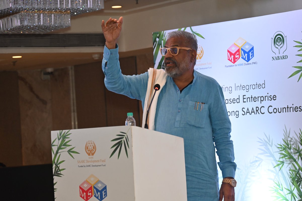 FMCluster's tweet photo. At the International Conference on Just Transition to Net Zero, Shri Pasha Patel, Chairman of SAPC, highlighted the transformative impact of bamboo in the SAARC region for a greener future. 🌱 #FMCNetZeroConference https://t.co/0lZkKWaOO2