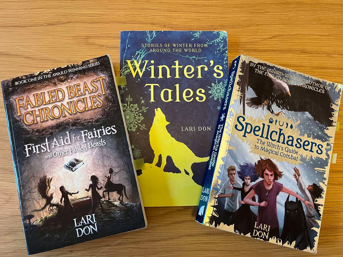 LariDonWriter's tweet photo. My 3 most wintry books: First Aid for Fairies, an #adventure set at #winter #solstice; Winter’s Tales, a collection of #myths & #folktales; Witch’s Guide to Magical Combat, the final book in #Spellchasers #trilogy, with a fight scene in a blizzard. Happy winter reading! #kidlit https://t.co/Um8iJZuUVx