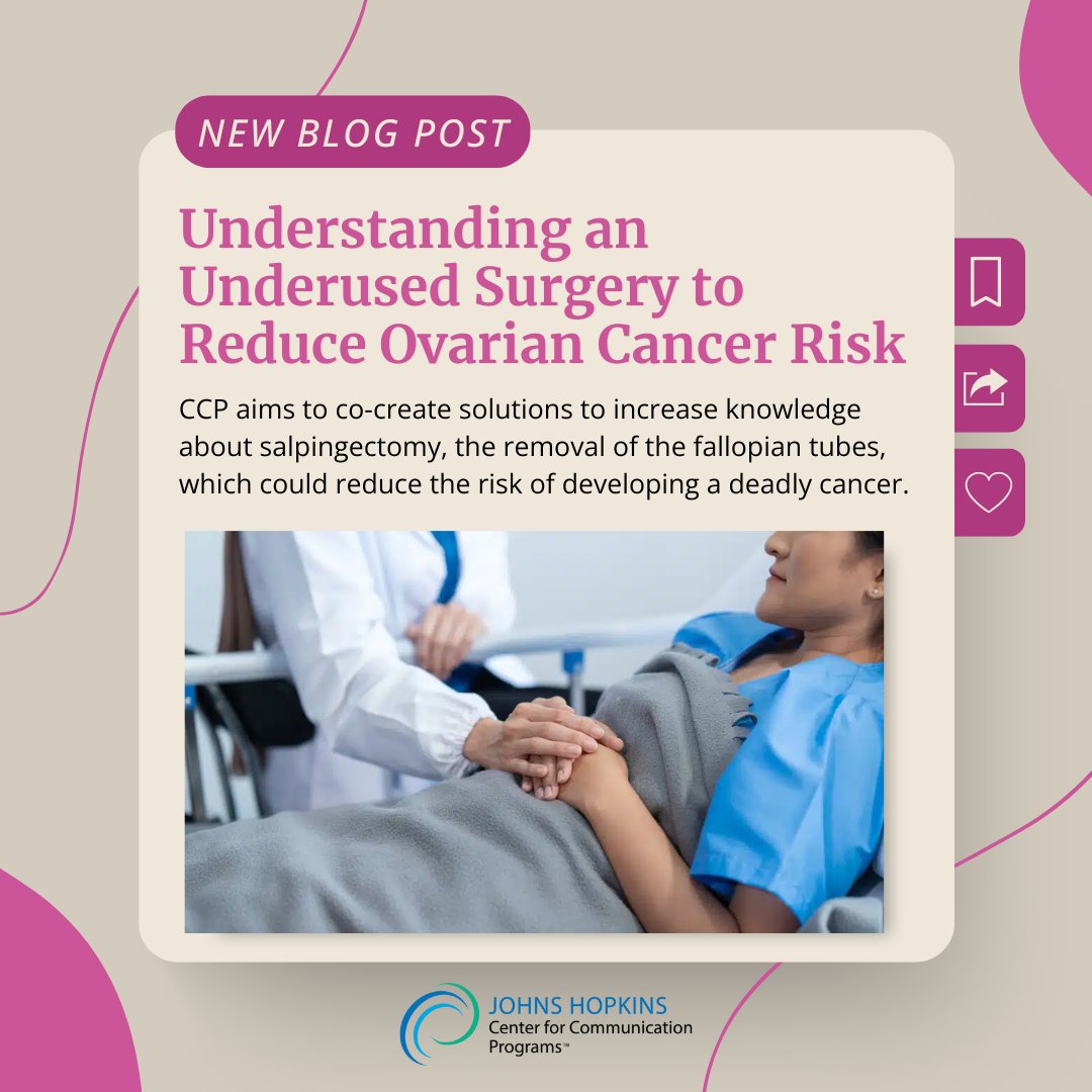🔍 Up to 70% of ovarian cancers start in the fallopian tubes. #Salpingectomy—a procedure to remove these tubes—can reduce cancer risk by 65-80%. Discover how CCP and partners use human-centered design to increase knowledge about this preventive option: ccp.jhu.edu/2024/12/16/sal…