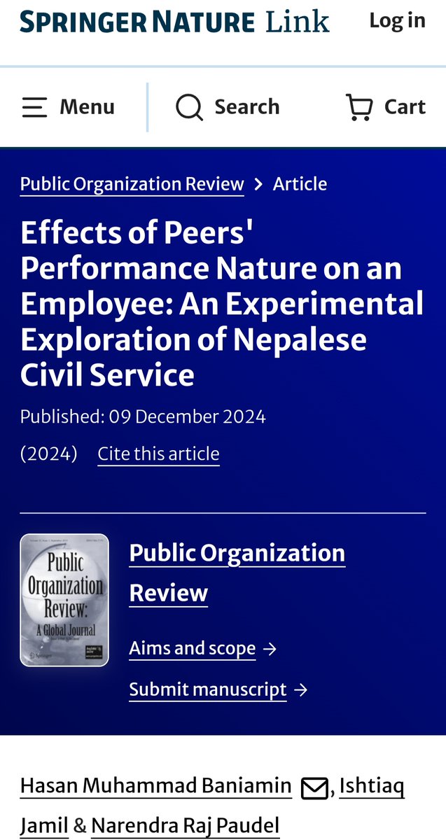 🎉 Congrats to Dr. Baniamin, Prof. Jamil &amp; Dr. Paudel on their latest publication in Public Organization Review!

🔗 doi.org/10.1007/s11115…

#Research #CivilService #SIPG #NSU #SpringerNature