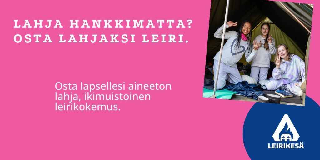 🎁 Onko lahja vielä hankkimatta? Vielä ehdit ostaa Leirikesän kesän 2025 yöleirin tai hiihtoloman päivä- tai yöleirin verkkokaupastamme pukinkonttiin.

Lue lisää ja varaa leiri – kiitos!🙏
👉🏻 varaus.leiri.fi/tapahtumat/

#joululahja #lapsetjanuoret 💚💙🩷