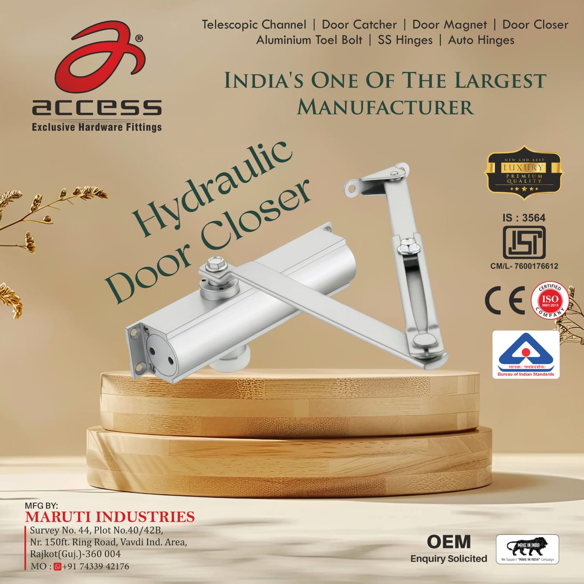 HardwareSamachr's tweet image. #Access Hydraulic Door Closers: The smart choice for smooth, quiet, and controlled door closure.
#AccessHardware #HardwareFittings #HydraulicDoorCloser #DoorFittings #DoorSolutions #MarutiIndustries #Rajkot #DoorCloser #AccessDoorCloser #HomeDecor #InteriorDesign #HomeImprovement
