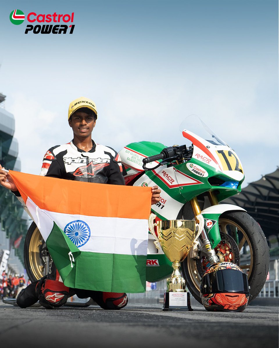 castrolbiking's tweet photo. When performance and passion connect, champions are born!

Kabilesh from RACR raced to the top in Race 2 and secured a strong 2nd in Race 1 at the MSBK 250cc Junior category. With Castrol POWER1's performance at his back, he continues to redefine the limits of racing excellence. https://t.co/SukQPTmDwi