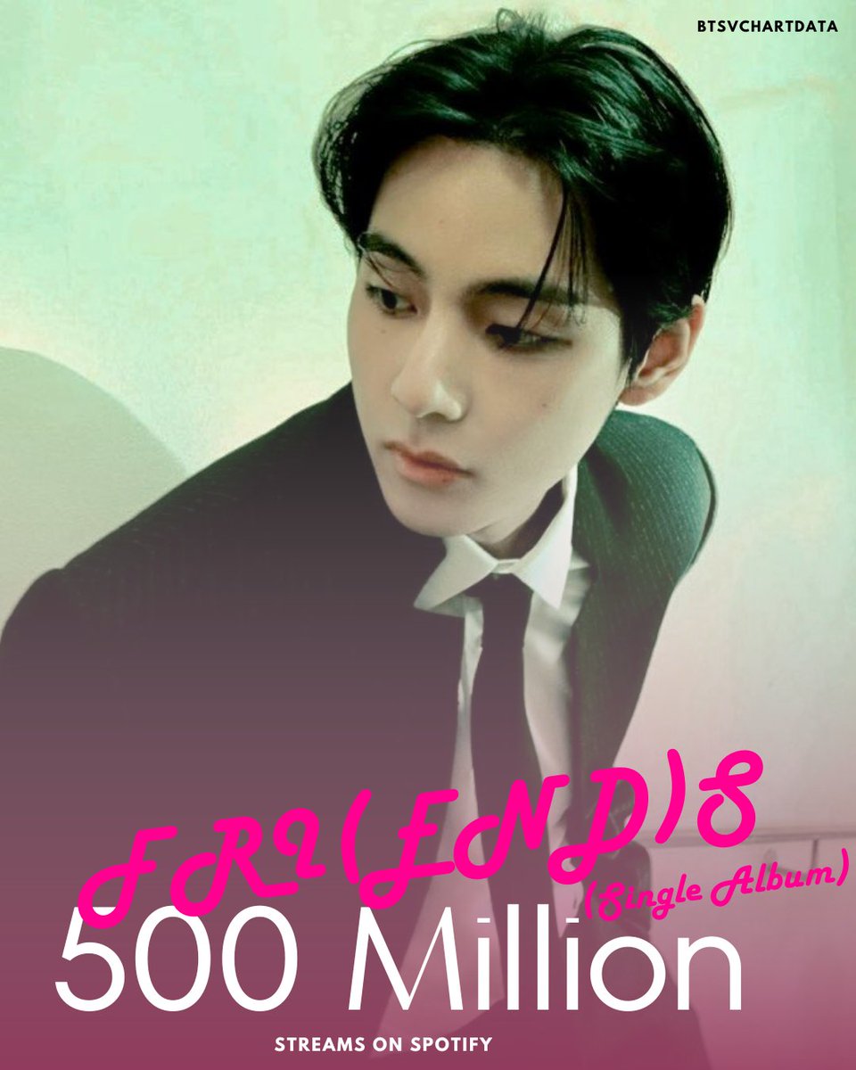 FRI(END)S Single Album by V has surpassed 500,000,000 streams on Spotify!

CONGRATULATIONS TAEHYUNG