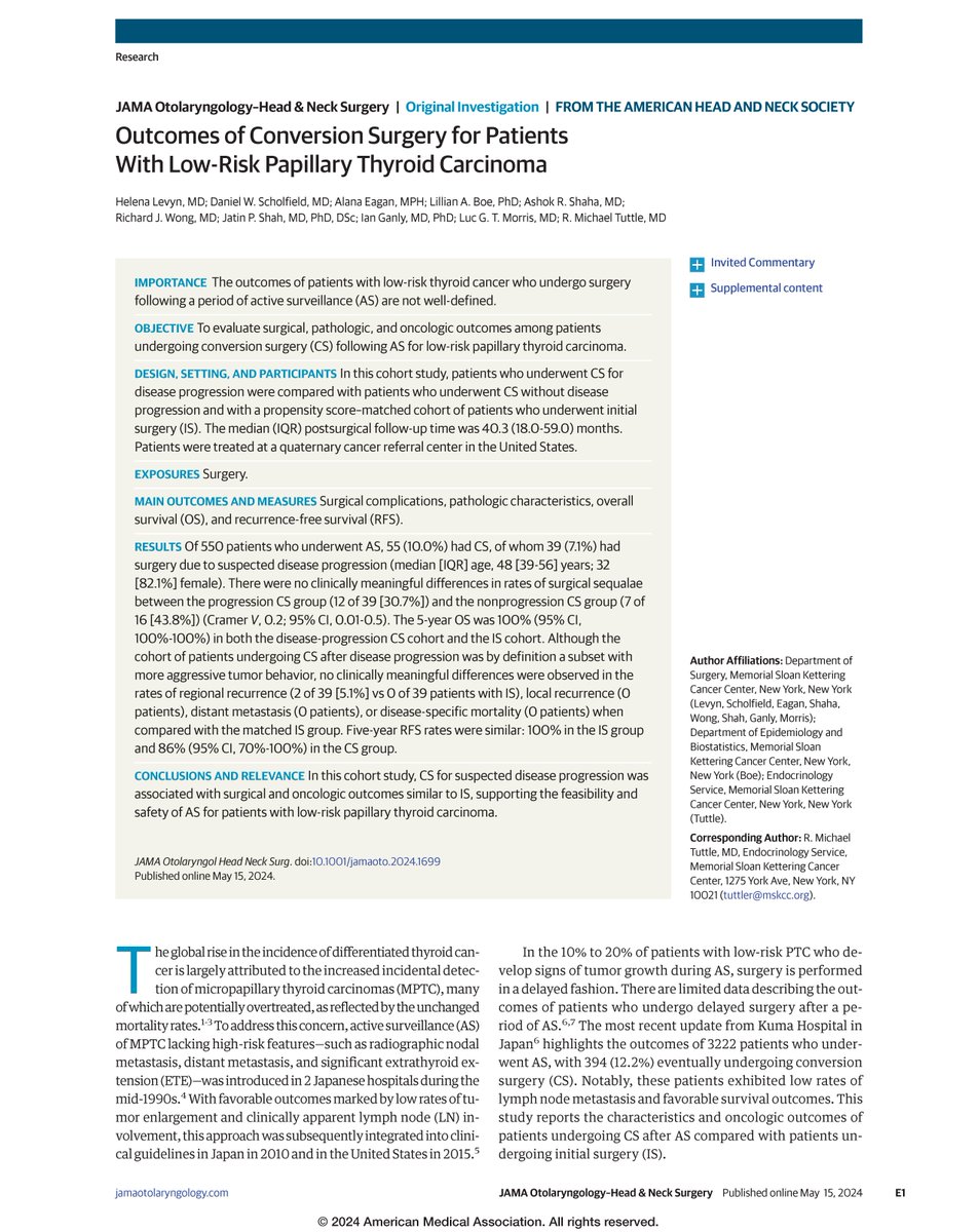 JAMA Surgery (@jamasurgery) on Twitter photo From <a href="/JAMAOto/">JAMA Otolaryngology – Head & Neck Surgery</a>: Among patients with papillary thyroid cancer who choose active surveillance, those who eventually go on to surgery achieve results comparable to those who choose immediate surgery. ja.ma/41t1yJa <a href="/Helena_Levyn_MD/">Helena Levyn</a> <a href="/lucmorrisnyc/">Lực Morris</a> <a href="/MSKCancerCenter/">Memorial Sloan Kettering Cancer Center</a> From <a href="/JAMAOto/">JAMA Otolaryngology – Head & Neck Surgery</a>: Among patients with papillary thyroid cancer who choose active surveillance, those who eventually go on to surgery achieve results comparable to those who choose immediate surgery. ja.ma/41t1yJa <a href="/Helena_Levyn_MD/">Helena Levyn</a> <a href="/lucmorrisnyc/">Lực Morris</a> <a href="/MSKCancerCenter/">Memorial Sloan Kettering Cancer Center</a>