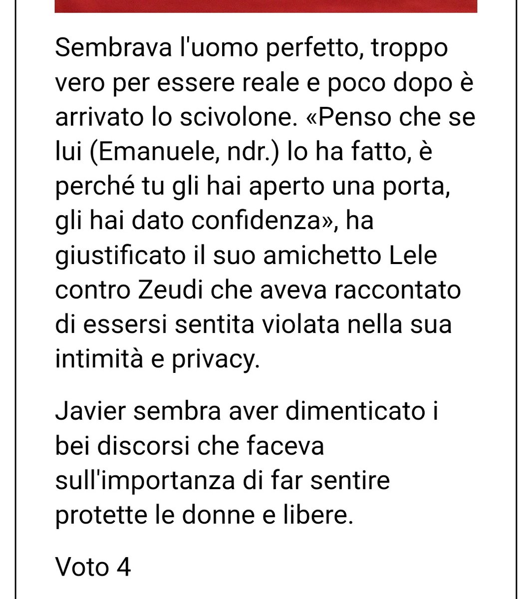 NoaHarrison25's tweet photo. "Tornasse a marpionare le coinquiline col suo sguardo da tronista-platessa, piuttosto di dire a chicchessia il corrispettivo di "Te la sei cercata". Che tonfo, che delusione" 

CIT. @Corriere 

IL CARO JAVIER SI È FATTO AUTOGOL ED HA PERSO LA PARTITA!

#GrandeFratello https://t.co/exfvfEgcfh