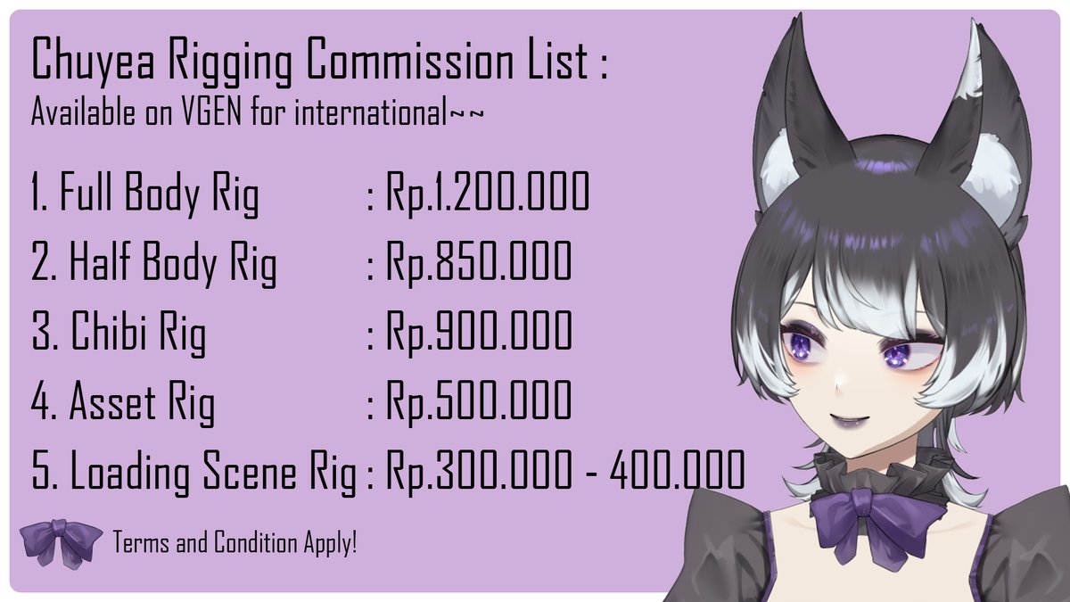 CHUCHUYEAA's tweet photo. Hi! Chuyea lagi buka slot Rigging untuk bulan ini sampai Januari. Aku juga ada buka di Vgen yaa boleh di cek juga hehe~. Sankyu.

Hi! I'm opening Rigging slots for this month until January. I also have one on Vgen, you can check it too hehe~. Sankyu.

#Vtubers #Live2D #Vtuber https://t.co/lW63ho40oL