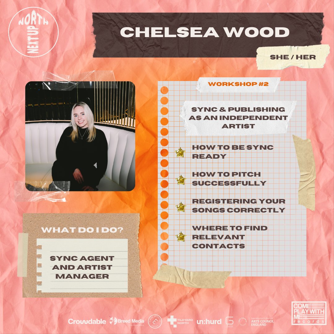 Join Chelsea Wood, sync agent &amp; artist manager, for a workshop on Sync &amp; Publishing for Independent Artists. 

Learn:
- how to get your music sync-ready
- pitch to music supervisors
- register songs for royalties
- find key industry contacts

Apply: cpwmrecords.com/pages/next-up-…
