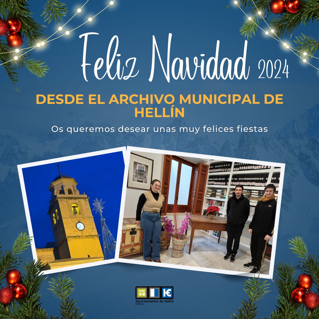 archivohellin's tweet photo. El equipo del #Archivo os desea !Felices Fiestas!. Y os informa que durante las próximas semanas, estará abierto al público los jueves y viernes de 9 a 14h. https://t.co/1CAKcAhtOP