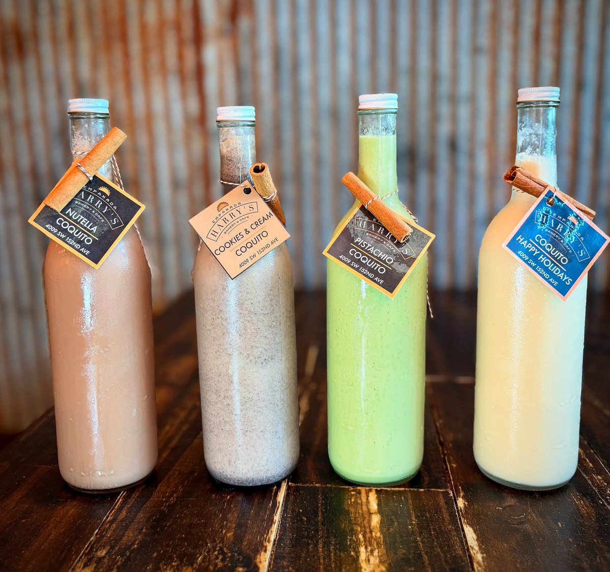 All Coquito flavors available now - Nutella, Cookies &amp; Cream, Pistachio and Traditional. Pass by and pick up a bottle. Bird Road and 152nd Ave.