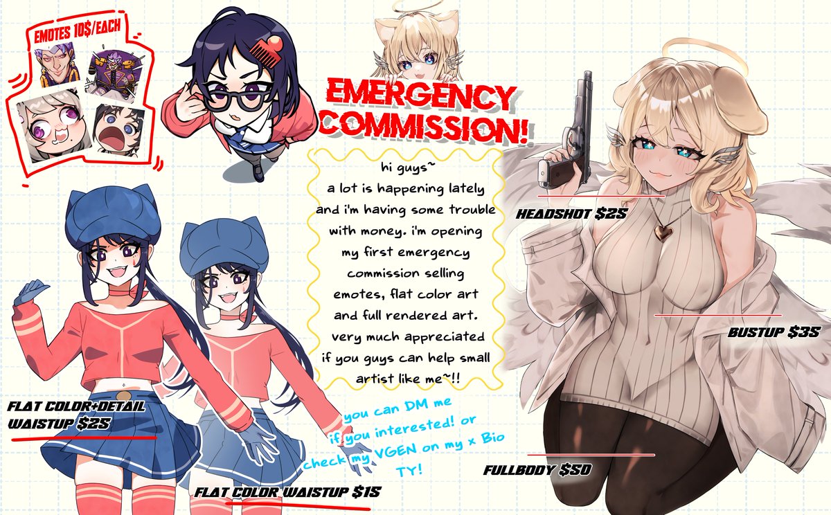 Kenzeeato's tweet photo. hey everyone~ i finally getting verified on vgen so i want to celebrate, might as well doing an emergency commission, you can help me by reposting this, really appreciated, ty~!!✨ 

sry if my language is a lil bit weird i'm not an english speaker 🙏
 #Vtubers #art #Commission https://t.co/SSlElbcU2L