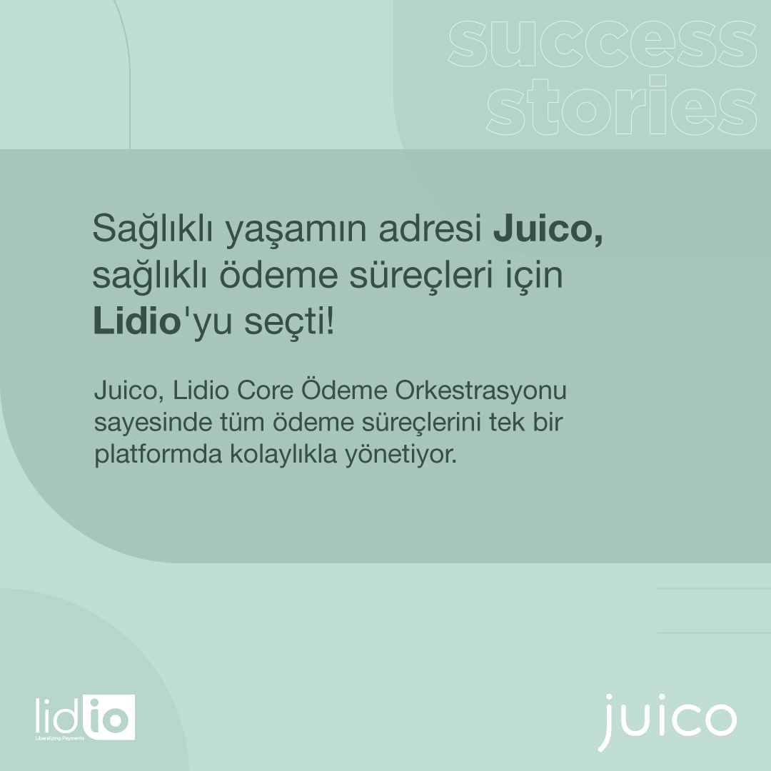 LidioTR's tweet photo. Sağlıklı Lezzetlerin Güçlü Ortağı Lidio!
Juico, Lidio Core Ödeme Orkestrasyonu ile ödeme süreçlerini hızlı, güvenli ve verimli bir şekilde yönetiyor.
Bizi tercih ettikleri için teşekkür ederiz!
Daha fazlası için: https://t.co/Dbh9xSG1A5
#Juico #Lidio #AkıllıYönlendirme https://t.co/eANzzUpDRb