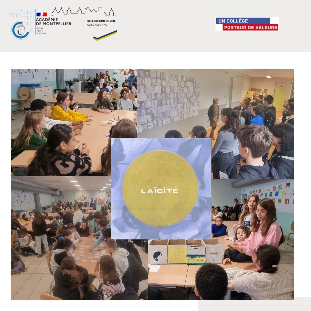 Clg_SimoneVeil's tweet photo. #JourneeDeLaLaicite continuer sans relâche avec détermination et pédagogie à enseigner, expliquer et défendre le principe de laïcité. 
Merci aux équipes pédagogiques du collège @Clg_SimoneVeil @dsden11 @acmontpellier pour leur engagement au quotidien.
@sophiebejean 
@AGenetet https://t.co/wWp109OVKi