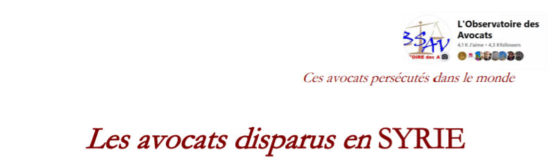 IDHBARBOR's tweet photo. L'Observatoire mondial des violations
des droits de la défense et des droits des avocats
Depuis/Since/Desde/Dal/Seit/Sinds 2001
Avocats disparus, torturés persécutés en Syrie
https://t.co/83NEW8uad8 https://t.co/MaFyzWgAeg