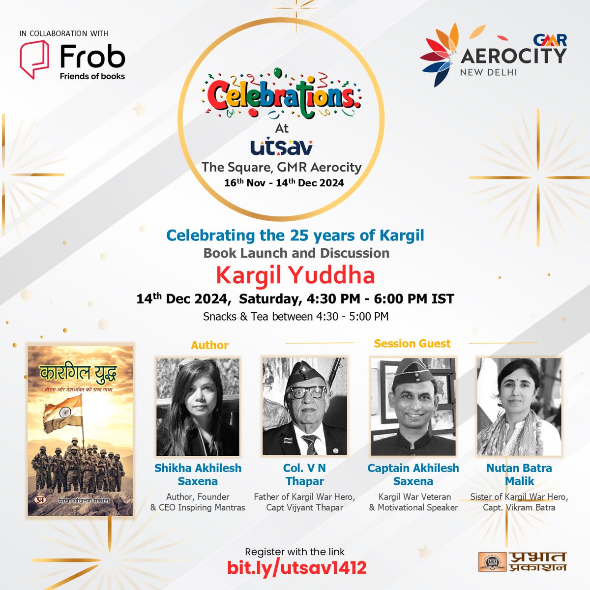Celebrating 25 Years of Kargil: A Special Tribute!
with the launch of Kargil Yuddha: Veerta aur Deshbhakti ki Satya Gatha.

Join us to mark this historic milestone, celebrate the heroes of Kargil &amp; draw strength from their incredible journeys.

Register bit.ly/utsav1412