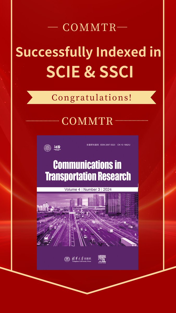 JICV_COMMTR's tweet image. Congrats!🎉  We’re excited to announce that Communications in Transportation Research #COMMTR has been successfully indexed in both #SCIE and #SSCI ! 🚀
 ❤️A huge thank you to our authors, reviewers, editorial team, and everyone who has supported us along the way! 📚🌍 #Milestone