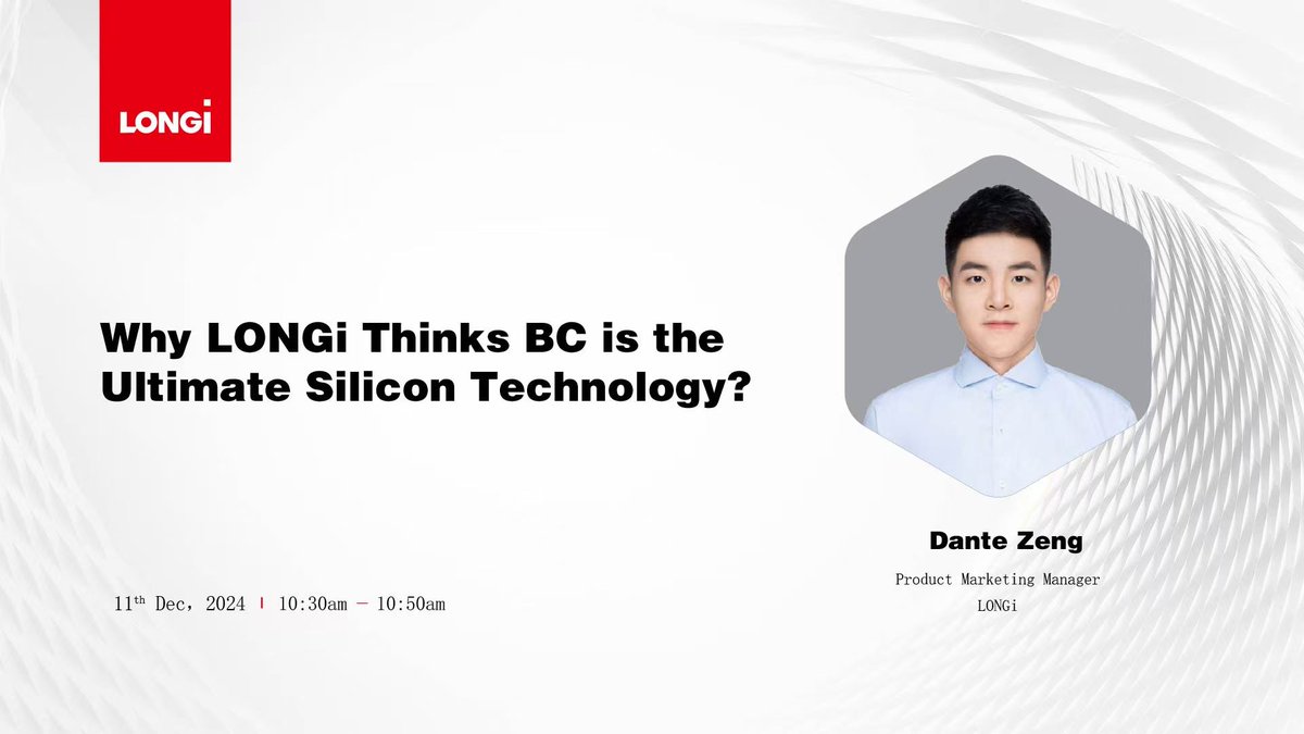 longi_solar's tweet image. Dive deep with 🔍 DanteZeng, Product Marketing Manager at 🌐#LONGiSolar, as he reveals why 🌐 #LONGi believes #BCSiliconTech is the ultimate silicon technology from 🕘 10:30 AM to 10:50 AM on #December11th.

 #FreeRegistration: 🔗 taiyangnews.info/our-events/dec…