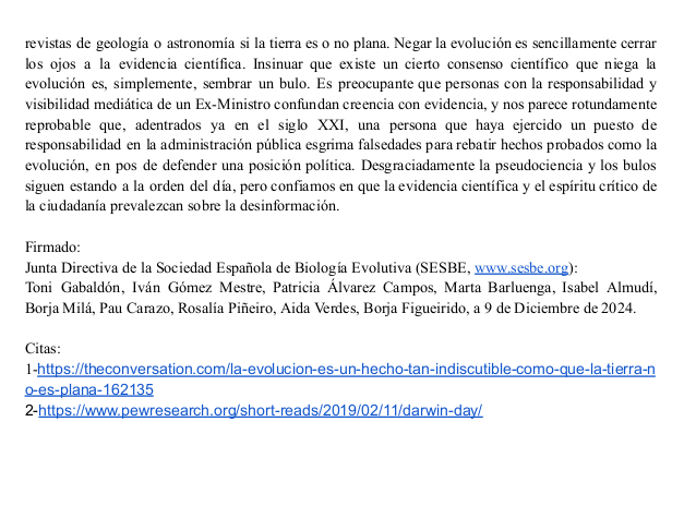 En respuesta a las recientes declaraciones antievolucionistas de Jaime Mayor Oreja,  desde la Junta Directiva de la <a href="/sesbe_org/">SESBE</a>  hemos escrito esta carta abierta.  #evolución 
 
👇
drive.google.com/file/d/10p_4US…