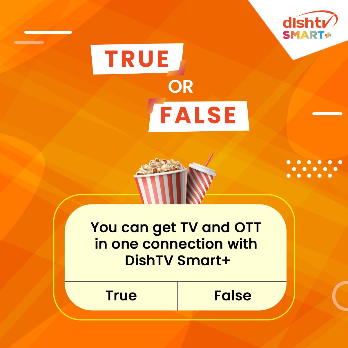 DishTV_India's tweet photo. True or False?
Can you get both TV and OTT in one connection with DishTV Smart+?
Hint: It’s 2 Good to be True… but it’s real! 😎📺
#DishTV #DishTVSmart+ #TV #OTT #2GoodTobeTrue #True #False https://t.co/YKC1DhVtxr
