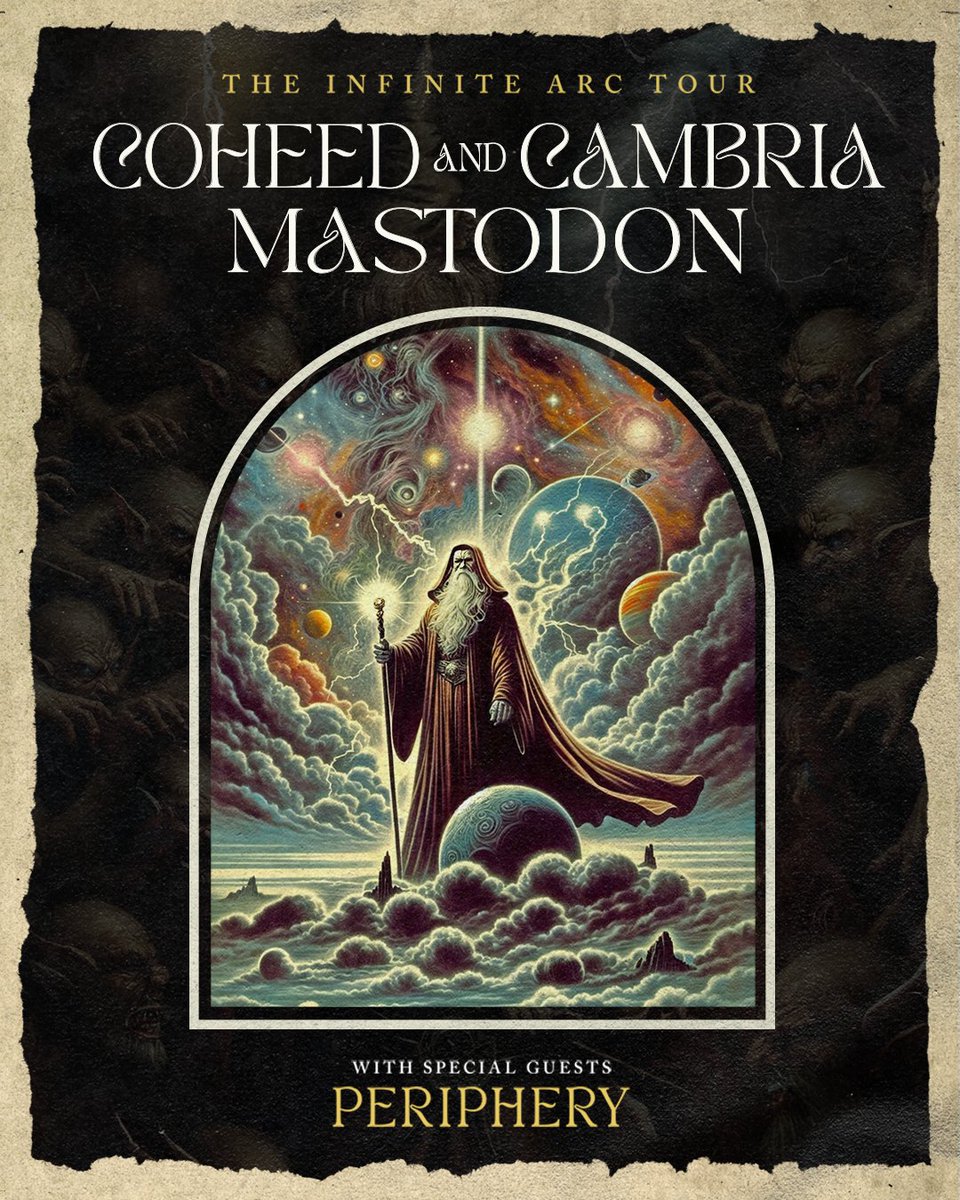 Coheed's tweet photo. WE ARE EXCITED TO ANNOUNCE THE INFINITE ARC TOUR!
We'll join our friends @mastodonmusic and @PeripheryBand  to play some smaller cities. 
Tickets are on sale Friday at 10am. https://t.co/Zr1bJfiWVP
Or sign up for early VIP pre-sale Info and password
https://t.co/sheaM0iSAO https://t.co/WSVZ5hdDWt