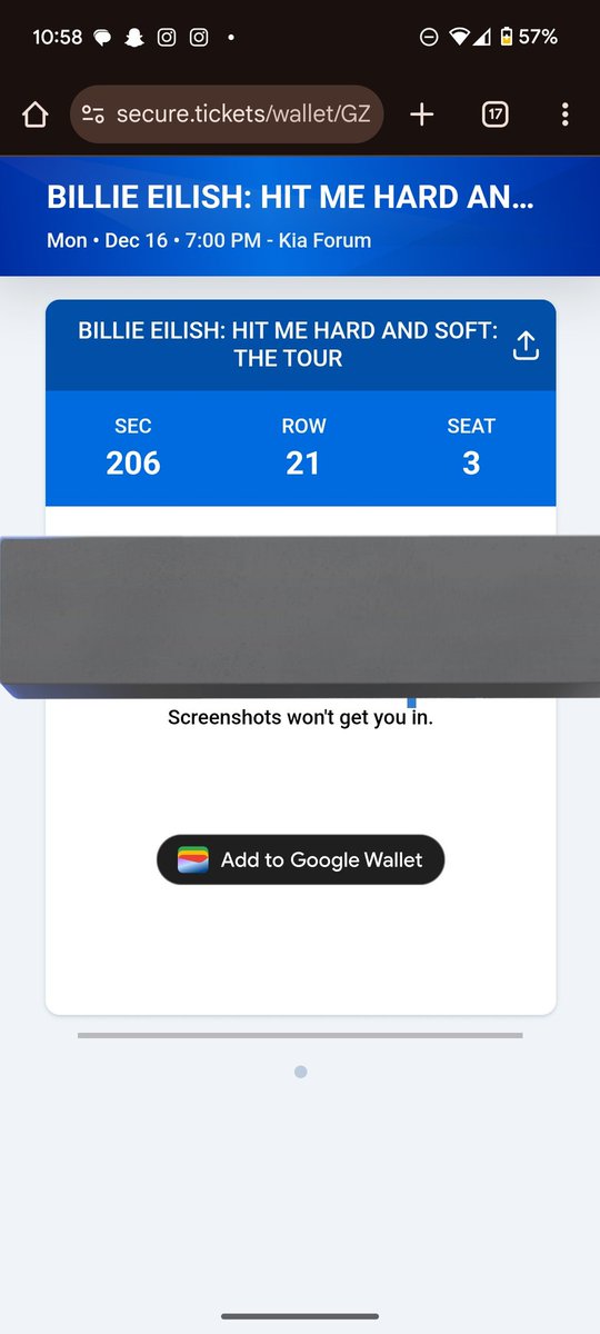 d1ndjarin's tweet photo. CHAAAATT I'm selling a Billie Eilish hit me hard and soft tour ticket for Dec. 16th in LA please message me I need to pay a parking ticket 🤩 https://t.co/rfQsLxdWqq